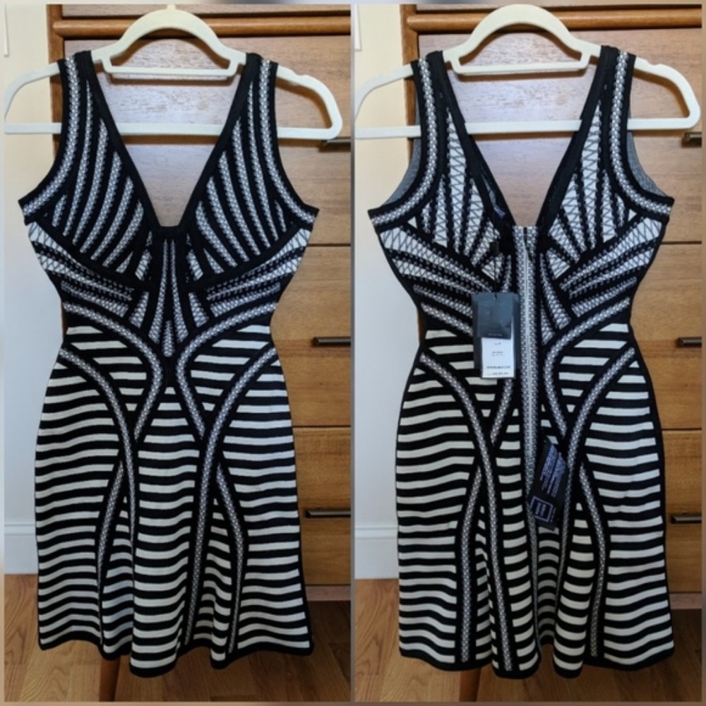 Herve Leger Milana Black White Gray Bandage Dress - Picture 5 of 6